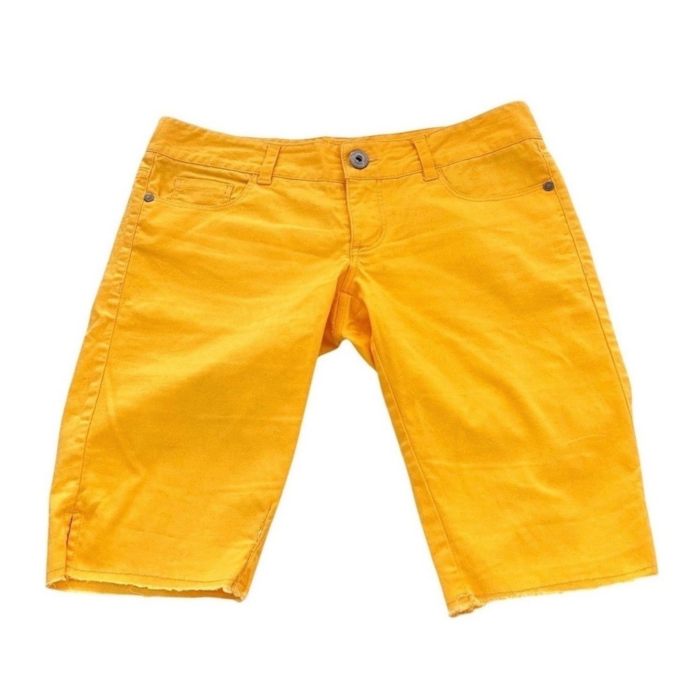 Y2k BB Dakota Low Rise Capris Shorts Neon Yellow Denim Jorts Size 27